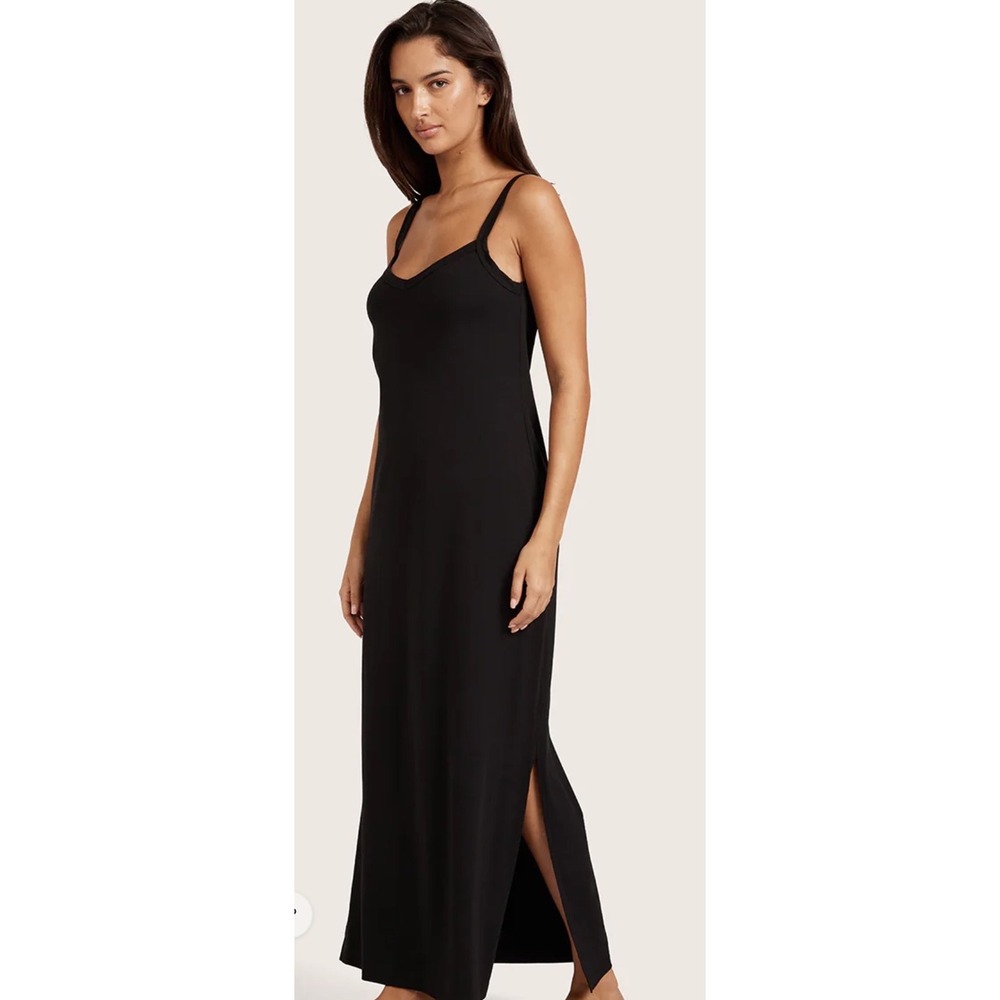 Boody V Neck Slip Cami Maxi Dress Black Medium New Without Tags